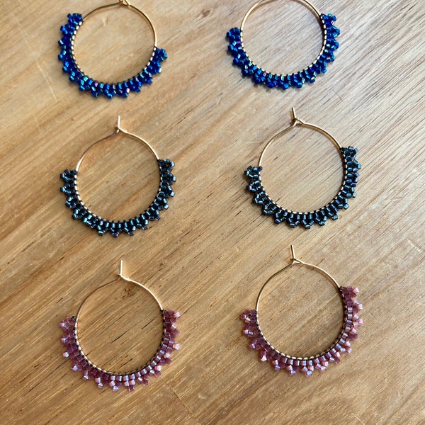 Boucles D'oreilles Créoles Or Avec Perles Miyuki Et Médaillon étoile - Acier, Neuf Avec étiquettes