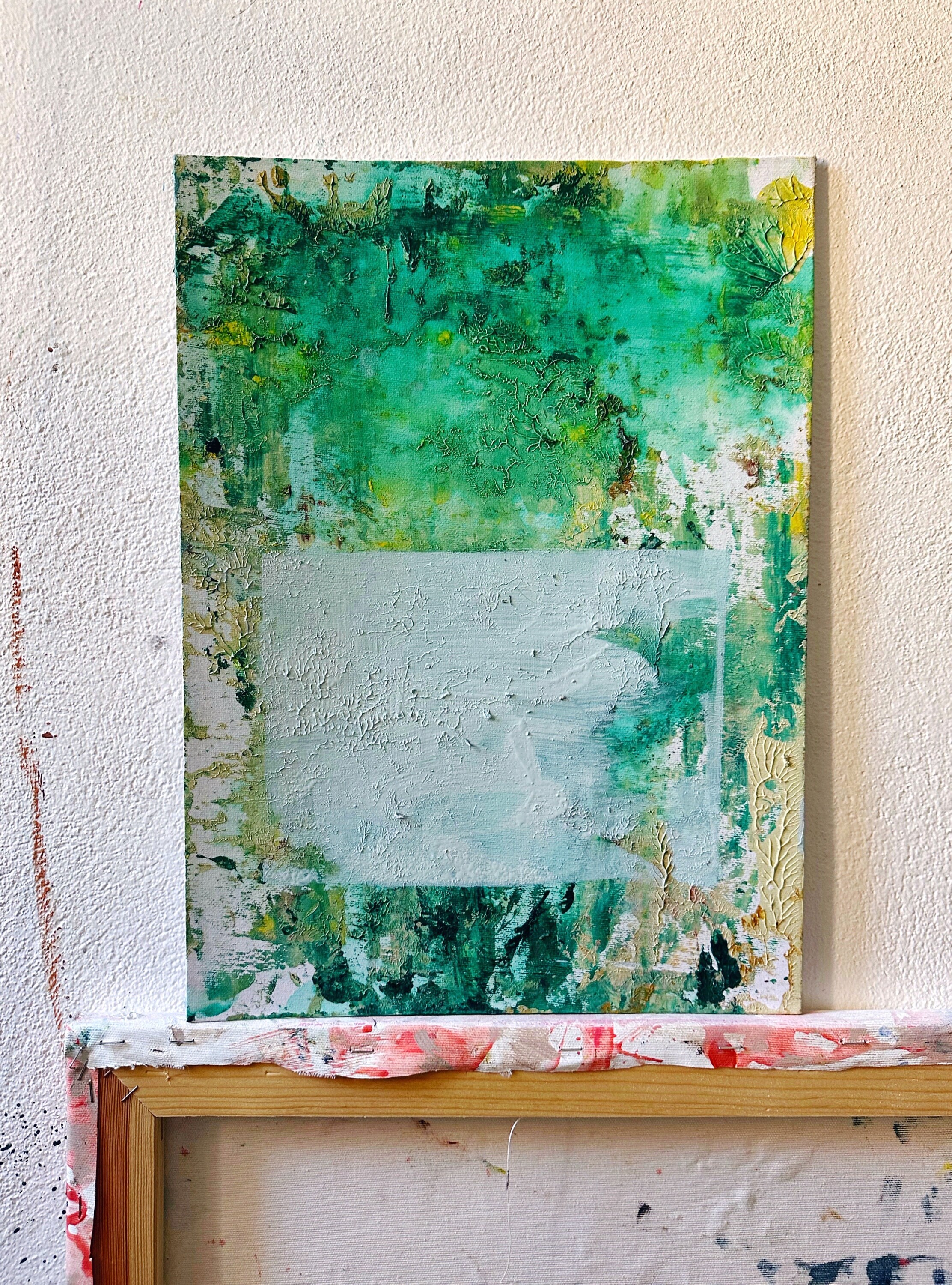 オリジナルの抽象的な森の絵画：エメラルドグリーンの自然アート（30 x