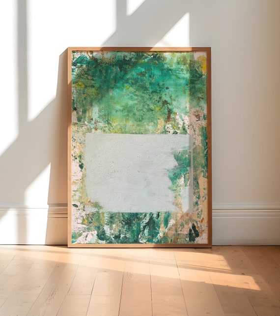 オリジナルの抽象的な森の絵画：エメラルドグリーンの自然アート（30 x