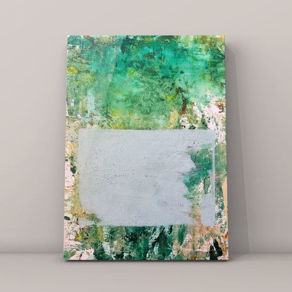 オリジナルの抽象的な森の絵画：エメラルドグリーンの自然アート（30 x