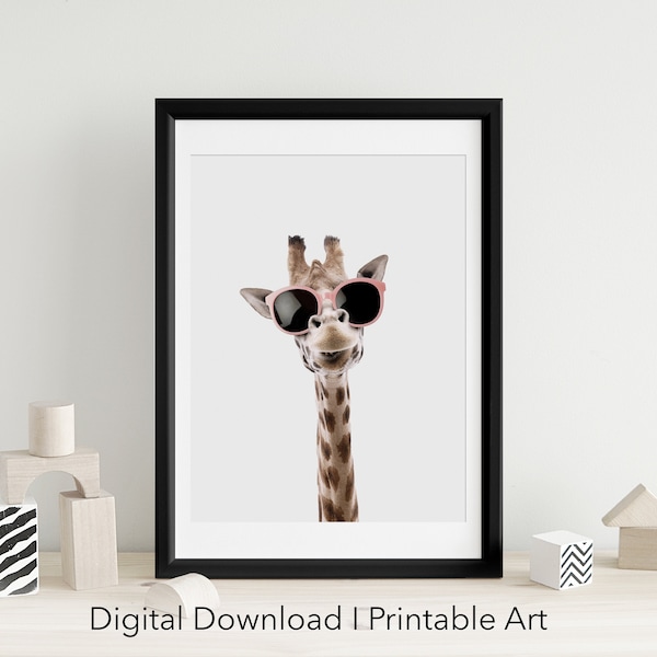 Funny Giraffe Print | Instant Download | Giraffe Wall Art | Safari Nursery | Giraffe Gift | Whimsical Animal Print | Animal in Sunglasses