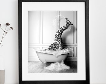 Cute Giraffe in Tub Printable Wall Art | Giraffe Photo | Giraffe Art | Bathroom Art Print | Digital Download