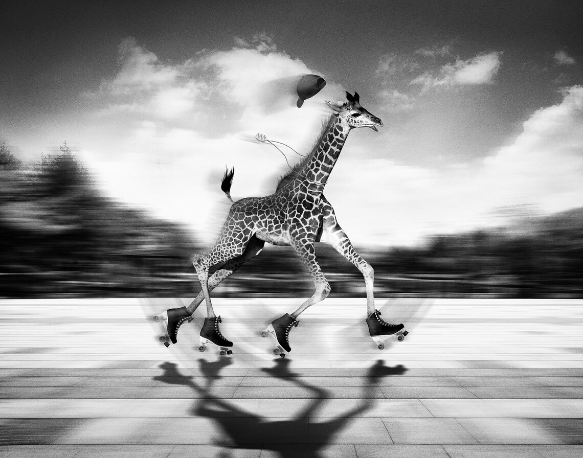 Giraffe Roller Skating Printable Wall Art / Skater Photo / | Etsy