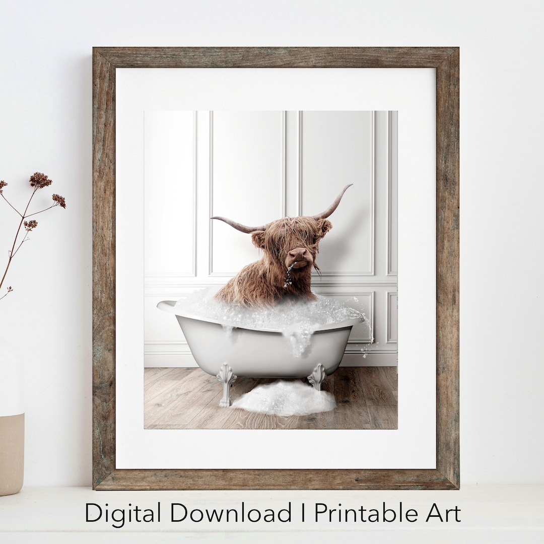 Highland Cow in Tub Printable Wall Art Highland Cow Photo Highland