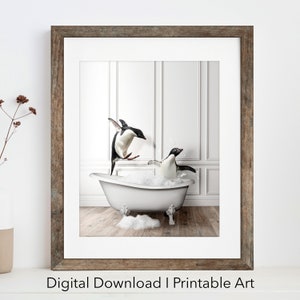 Adorable penguins in Tub Printable Wall Art | penguin Photo | penguin Art | Bathroom Art Print | Digital Download