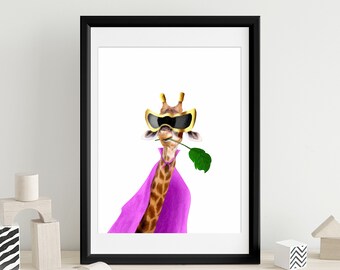 Superhero Giraffe Print | Giraffe Nursery Print | Animal Art | Safari Room Décor | Superhero Print | Kid’s Room Décor | Giraffe Wall Art