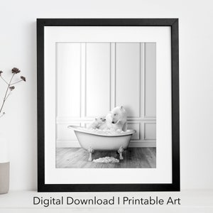 Adorable polar bears in ice bath Printable Wall Art | polar bear Photo | polar bear Art | Bathroom Art Print | Digital Download