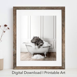 Entzückende Nilpferd in Wanne druckbare Kunst | Nilpferd Foto | hippo Kunst | Badezimmer Kunstdruck | Digitaler Download | Farbdruck