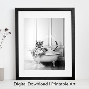 Majestic Tiger in Tub Printable Wall Art | Tiger Photo | Tiger Art | Bathroom Art Print | Digital Download