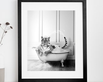 Majestic Tiger in Tub Printable Wall Art | Tiger Photo | Tiger Art | Bathroom Art Print | Digital Download