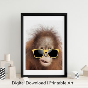 Funny orangutan Print | Instant Download | orangutan Wall Art | Safari Nursery | orangutan Gift | Whimsical Animal Print | Animal in Sunnies
