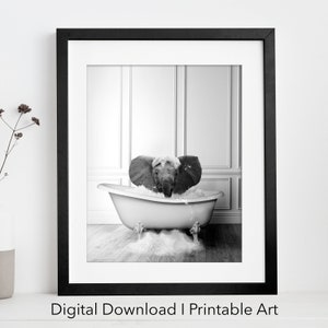 Cute baby Elephant in Tub Printable Wall Art | Elephant Photo | Elephant Art | Bathroom Art Print | Digital Download