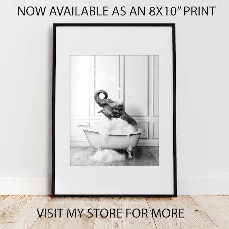 Cute Elephant in Tub Printable Wall Art Elephant Photo Elephant Art Bathroom Art Print Digital Download zdjęcie 9