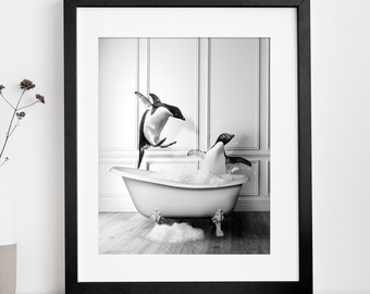 Entzückende Pinguine in der Wanne ART PRINT druckbare Kunst | Pinguin Foto | Pinguin Kunst | Badezimmer Kunstdruck | Digitaler Download