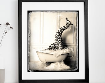 Süße Giraffe im Tub Printable Wall Art | Vintage Kunst |  Giraffe Foto | Giraffe Kunst | Badezimmer Kunstdruck | Digitaler Download