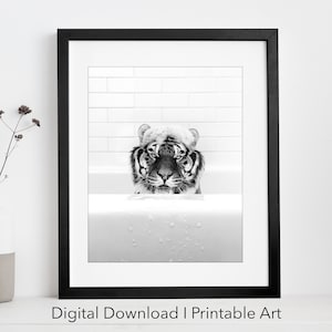 Tiger in tub printable wall Art | Instant Download | Tiger Printable | Tiger Gifts | Bathroom Wall Art | Animal Poster