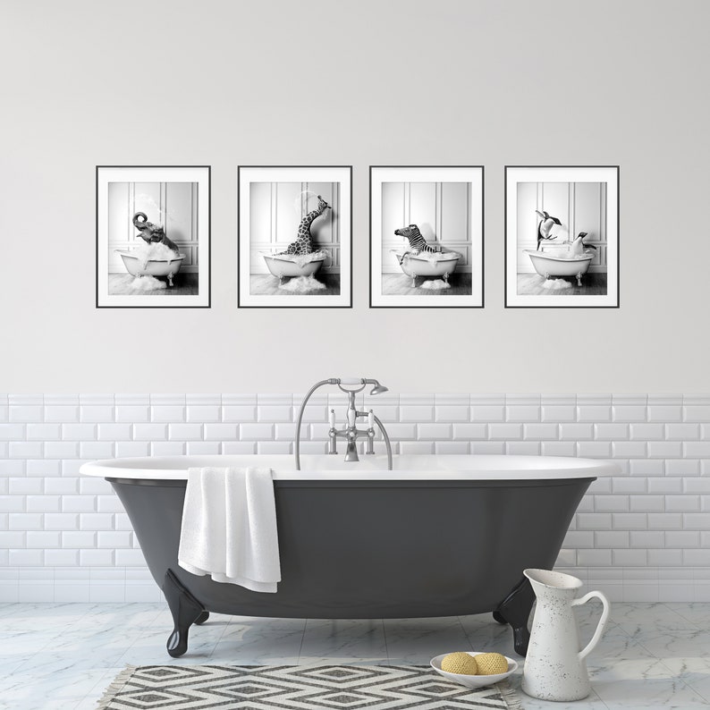 Cute Elephant in Tub Printable Wall Art Elephant Photo Elephant Art Bathroom Art Print Digital Download zdjęcie 6