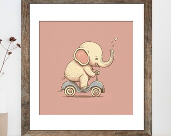 Whimsical Elephant Printable Wall Art | Elephant Print | Elephant Art | Nursery Art Print | Digital Download