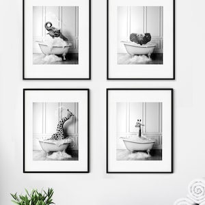 Cute Elephant in Tub Printable Wall Art Elephant Photo Elephant Art Bathroom Art Print Digital Download zdjęcie 4