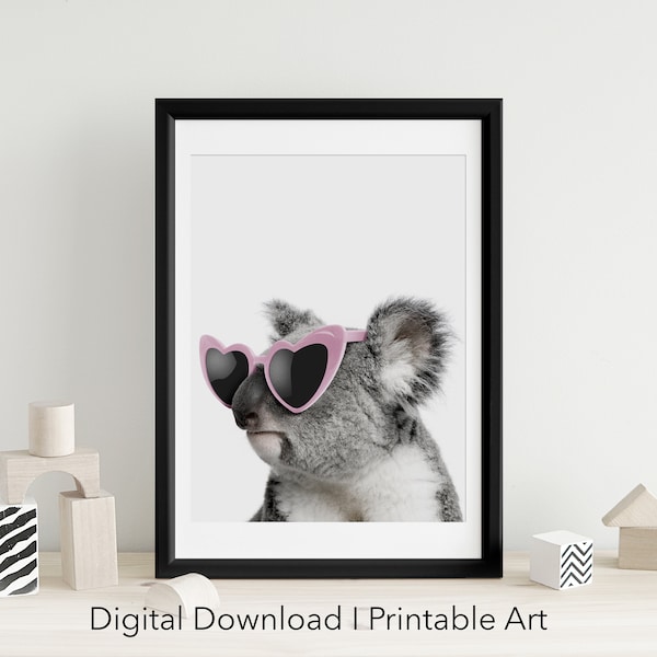 Funny Koala Print | Instant Download | Koala Wall Art | Safari Nursery | Koala Gift | Whimsical Animal Print | Animal in Sunglasses