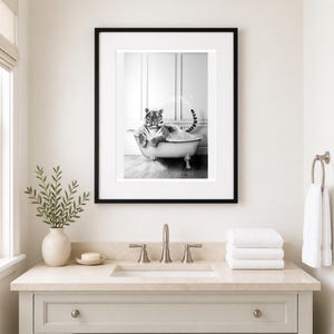 Majestic Tiger Bath Print | Black and White Bathroom Art (Digital Download)