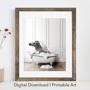 Adorable zebra in Tub Printable Wall Art | zebra Photo | zebra Art | Bathroom Art Print | Digital Download