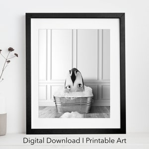 Adorable penguin family in Tub Printable Wall Art | penguin Photo | penguin Art | Bathroom Art Print | Digital Download