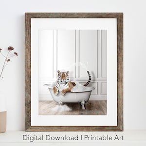 Adorable Tiger in Tub Printable Wall Art | Tiger Photo | Tiger Art | Bathroom Art Print | Digital Download