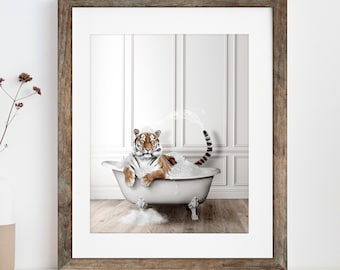 Adorable Tiger in Tub Printable Wall Art | Tiger Photo | Tiger Art | Bathroom Art Print | Digital Download