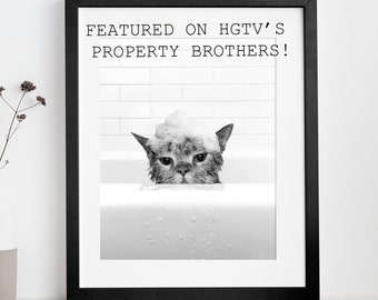 Cat printable wall Art | Instant Download | Cat Printable | Cat Lover Gift | Bathroom Wall Art | Cat Portrait | Bathroom prints | Seen on Tv