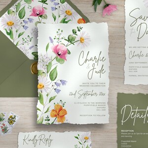 Wildflower Wedding Invitation Template, Sage Green Wildflower Wedding Invite, 5x7 Printable, Instant Download, DIY Editable Canva Template