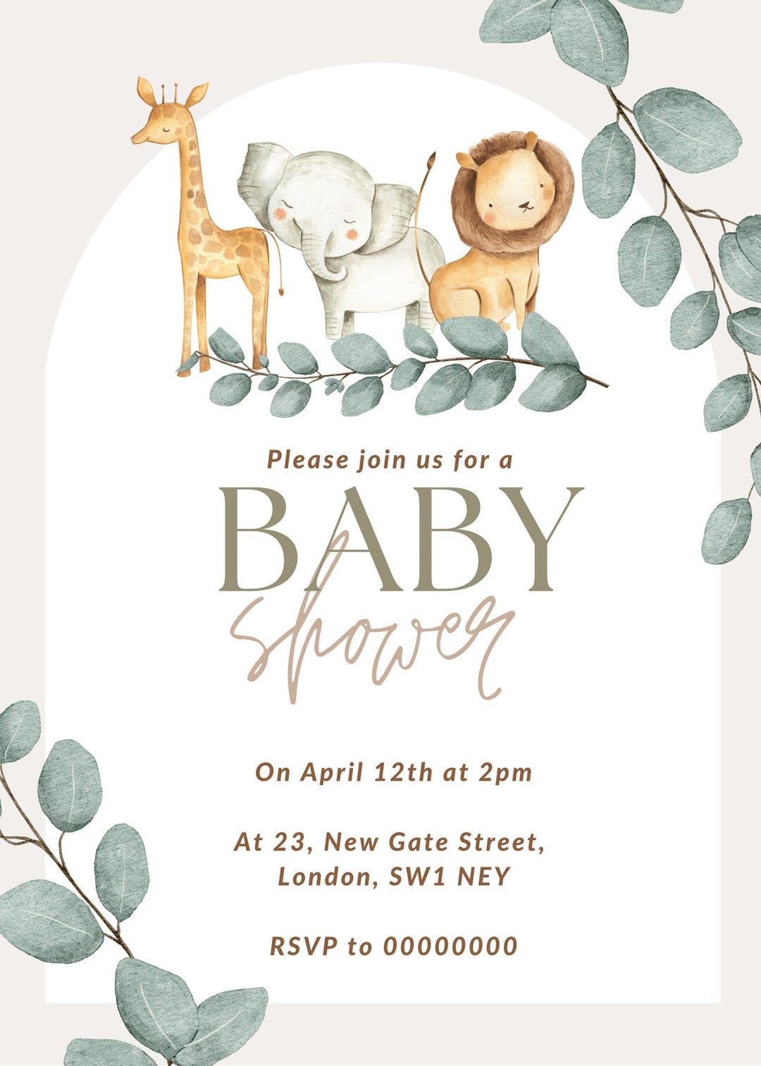 Safari Jungle Theme Baby Shower Invitations Instant Etsy