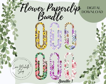 Paperclip Bookmark Flower Pattern PNG |Flower Digital Images| 6pc Bundle|Flower Bookmarks|Sublimation Images| Sublimation| Summer| Spring
