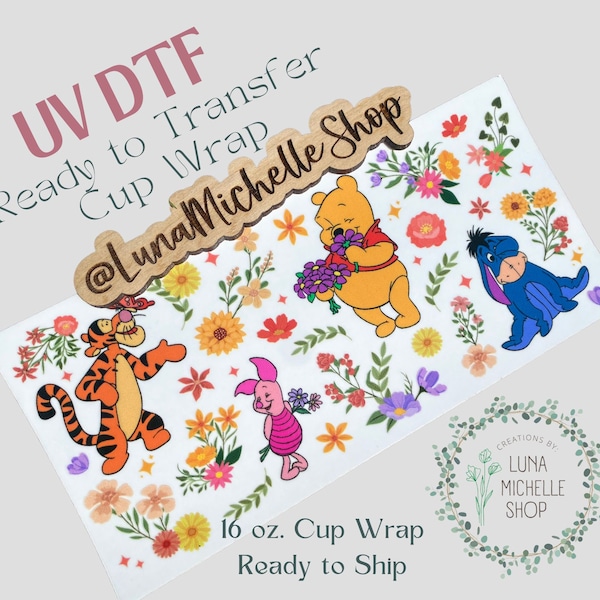 UV DTF Cup Wrap | Cup Transfer | Cute BearCup Wrap, FlowerCup Wrap | UV dtf Cup Transfer | Spring Cup Wraps | Ready to Apply Cup Wrap |