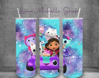 Kids Tumbler Wrap, Gabby PNG, Sublimation Image, Tumbler Wrap, Skinny Tumbler Wrap