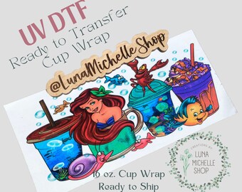 UV DTF Cup Wrap | Cup Transfer | Mermaid Decals, CoffeeLover Wrap | UV dtf Cup Transfer | Ariel Cup Wraps| Ready to Apply Cup Wrap |