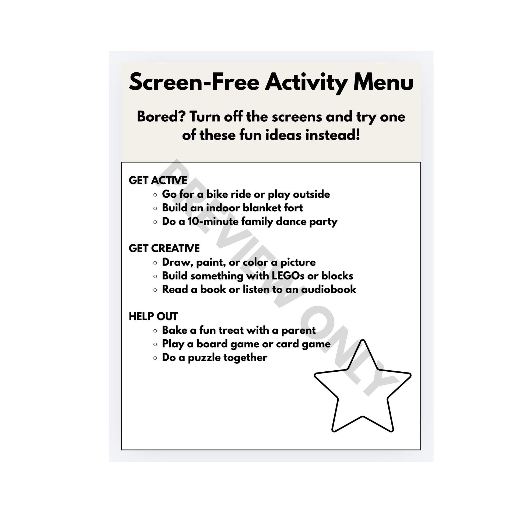 Summer Chore Chart for Kids, Screen Time Checklist, Printable Screen ...