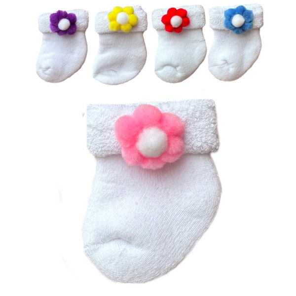 5 Pcs Pompom Flower Preemie Baby Sock, Preemie Girl Socks, NICU Sock, Preemie Baby Gift, NICU Baby Gift, Preemie Girl Clothes