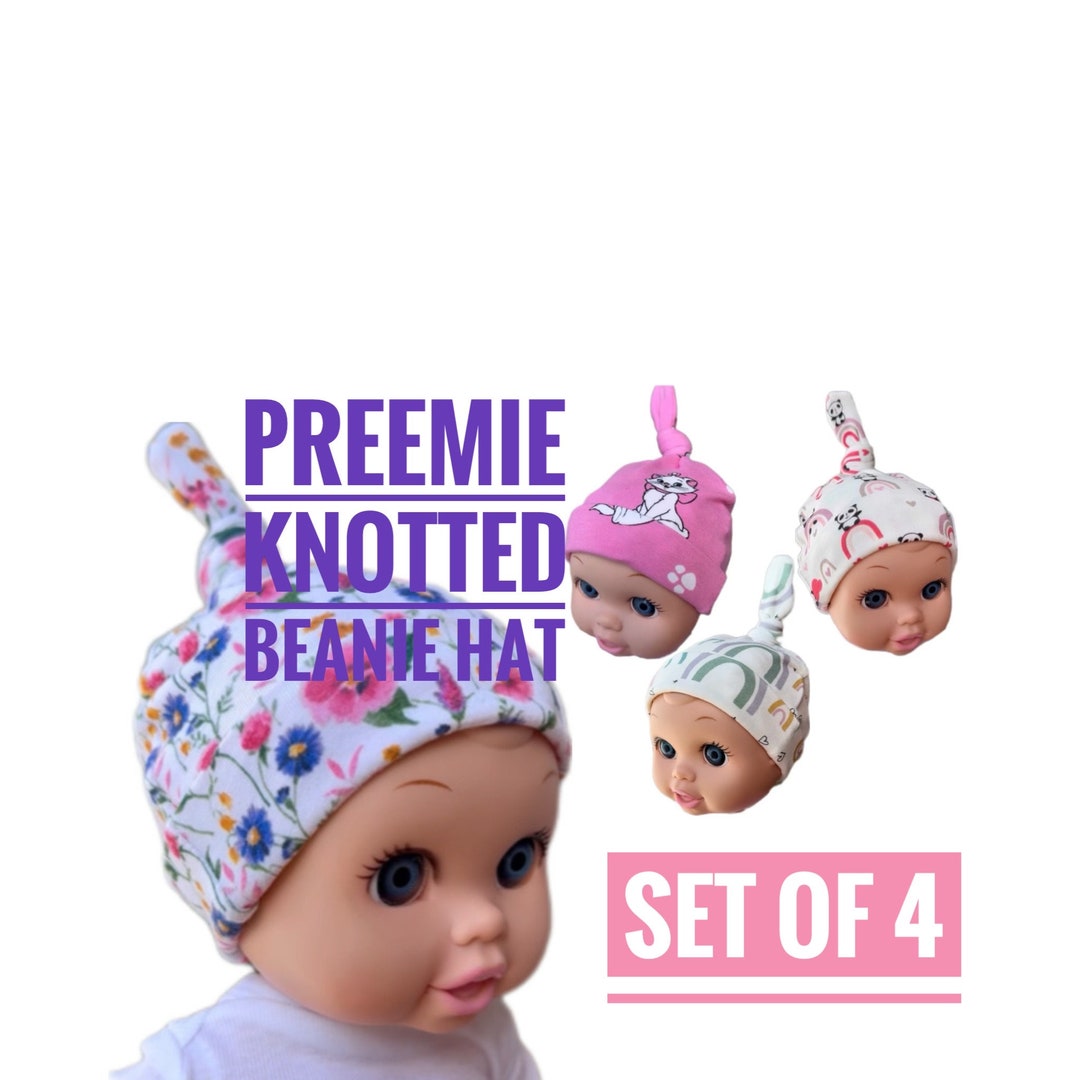 Preemie Knotted Beanie Hat Set, Set of 4, Preemie Winter Hat, NICU Care