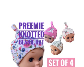 Preemie Knotted Beanie Hat Set, Set of 4, Preemie Winter Hat, NICU Care Package, Grab a Bag Deal! NICU Baby Gift, Clearance Preemie Gift
