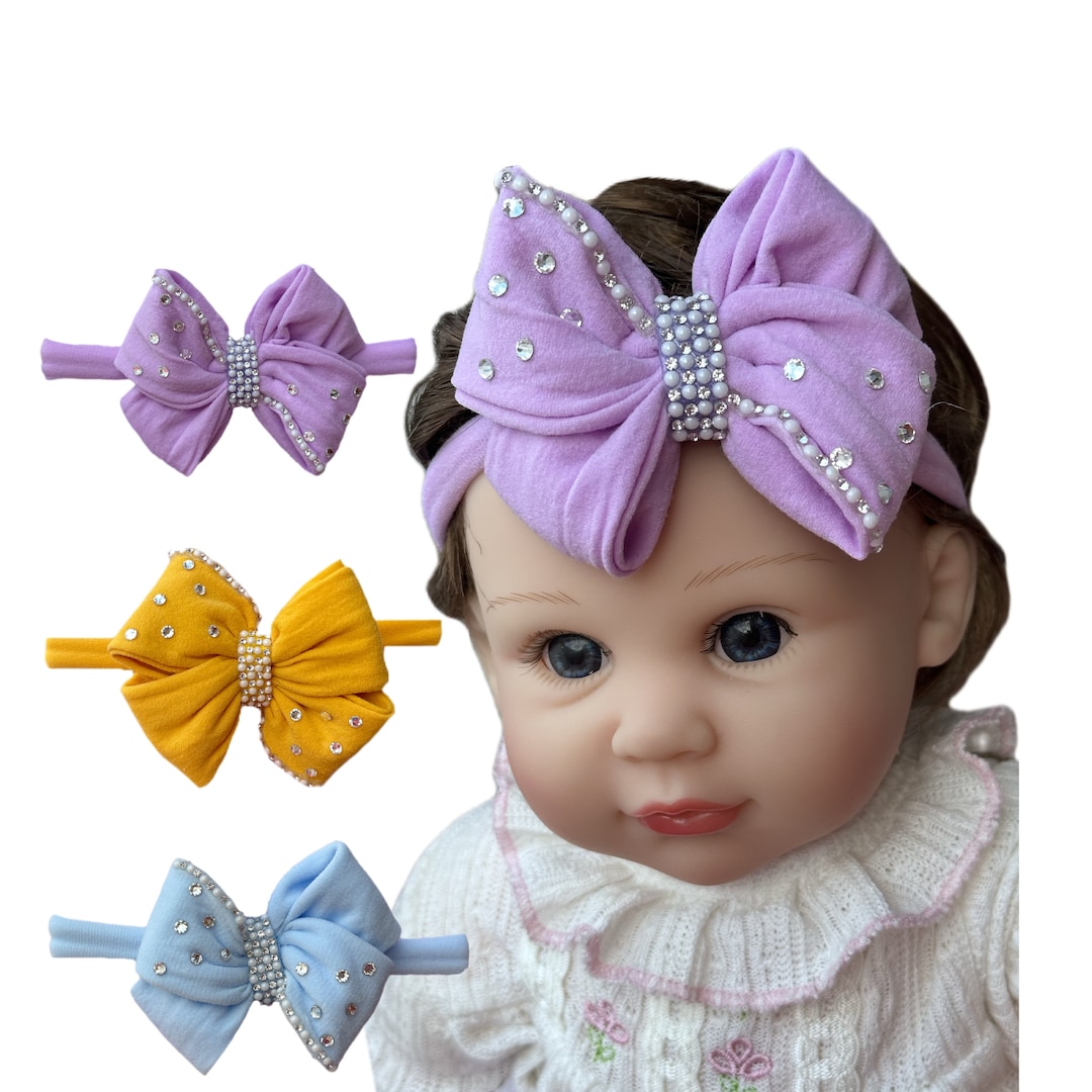 Newborn Nylon Rhinestone Bow Headband, Toddler Girl Hair Accessories