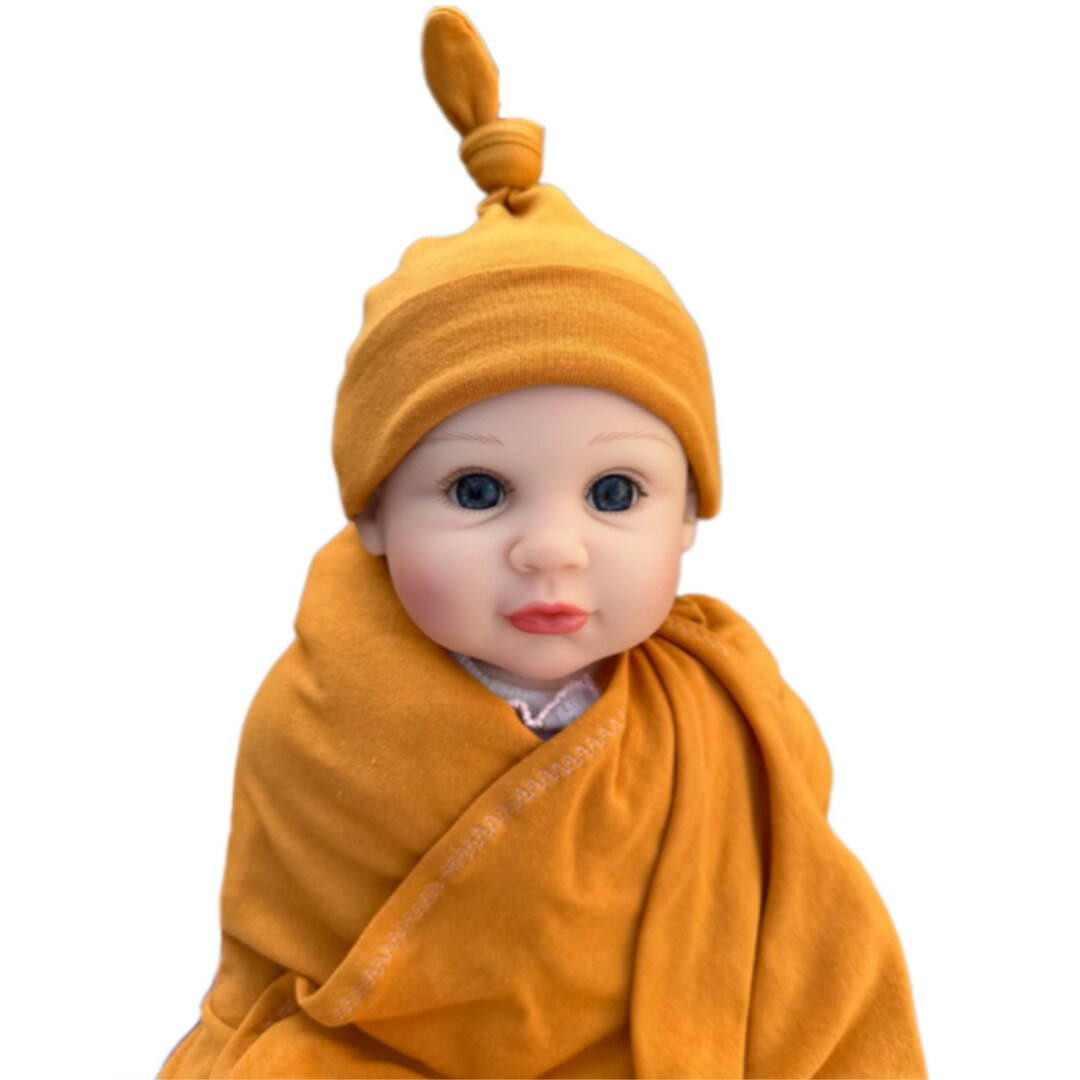 Preemie Swaddle, Preemie Knotted Beanie Hat, Bundle Set, Set of 2, Baby