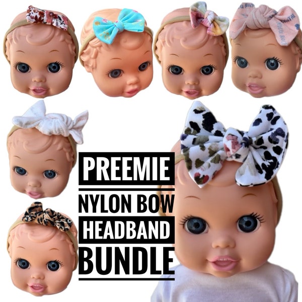 Preemie Bow Nylon Headbands Bundle, NICU Care Package, Set of 7, Preemie to Teen. Grab a Bag Deal!, NICU Baby Gift, Preemie Hair Bow