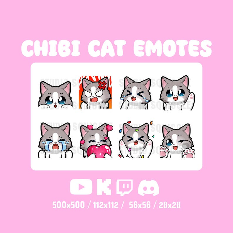 Chibi Cat Emotes White Cat Twitch Emotes Discord, Youtube, Kick Ragdoll ...