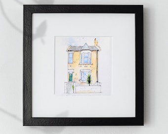 Custom watercolor hand painted House drawing