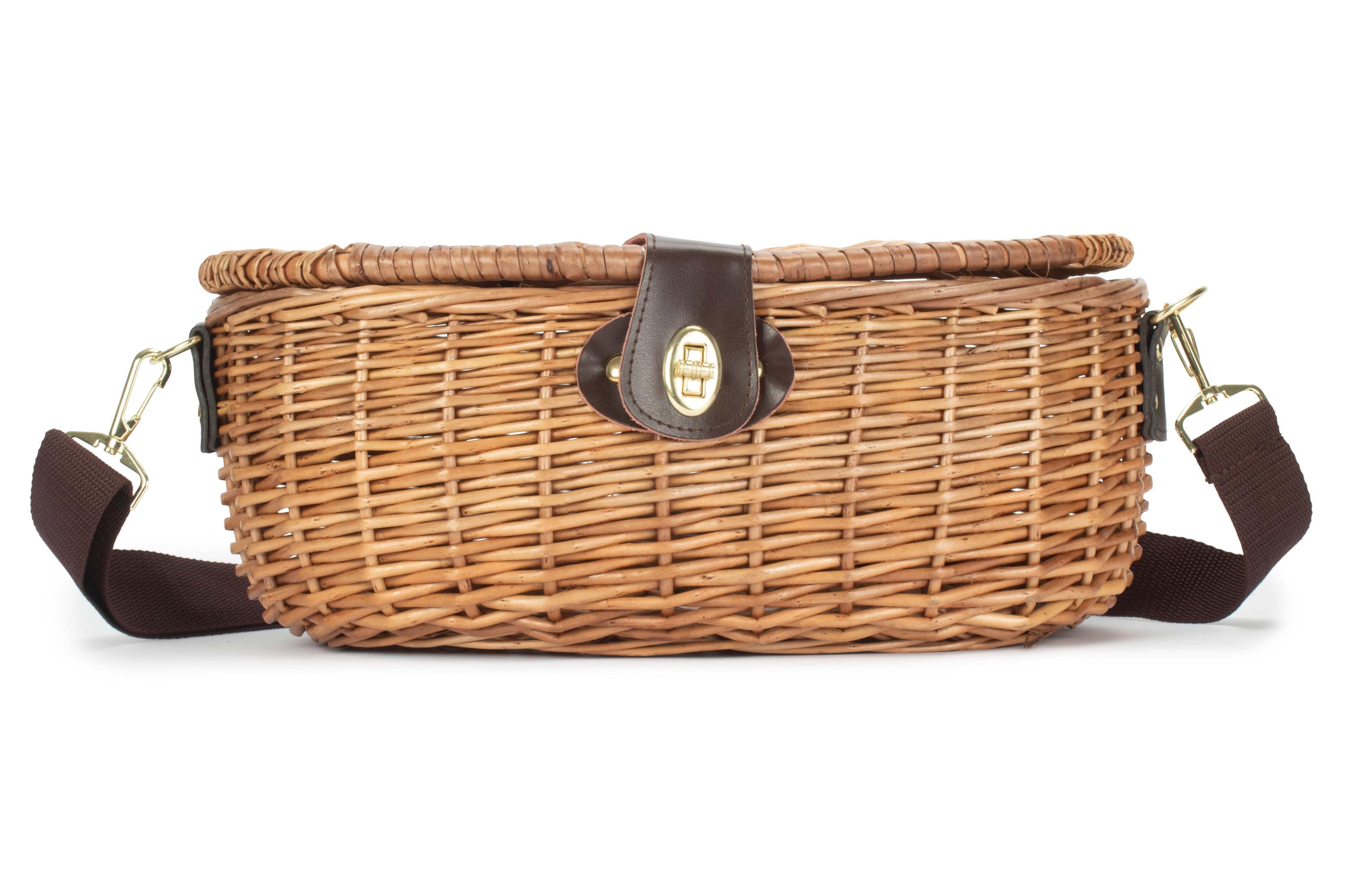 Panier Creel Vintage Tissé Cabane Panier Creel Vintage Pour Pêche à La Mouche - Tissé, Avec Sangle Et Breloques Poisson Panier Champignon Osier