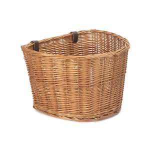 The Bicycle Basket Co. COTSWOLDS Bicycle Basket. Light steamed full willow - real dark brown leather straps -  large and versatile,