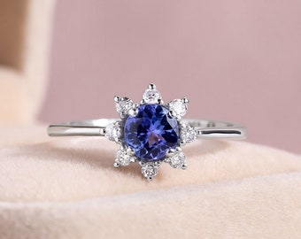 Blue Stone Ring Star Design Gemstone Diamonds Ring Promise Ring for Her