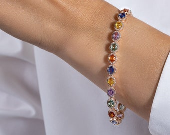 Luxury Bracelet Oval Sapphire Mix Colors Fine Bracelets