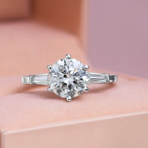 Three Stone Engagement Ring, Solid 14k White Gold, 2.3 Carat IGI Certified D/VS1 Round Cut Lab Grown Diamond, Proposal Ring, Gift for Women